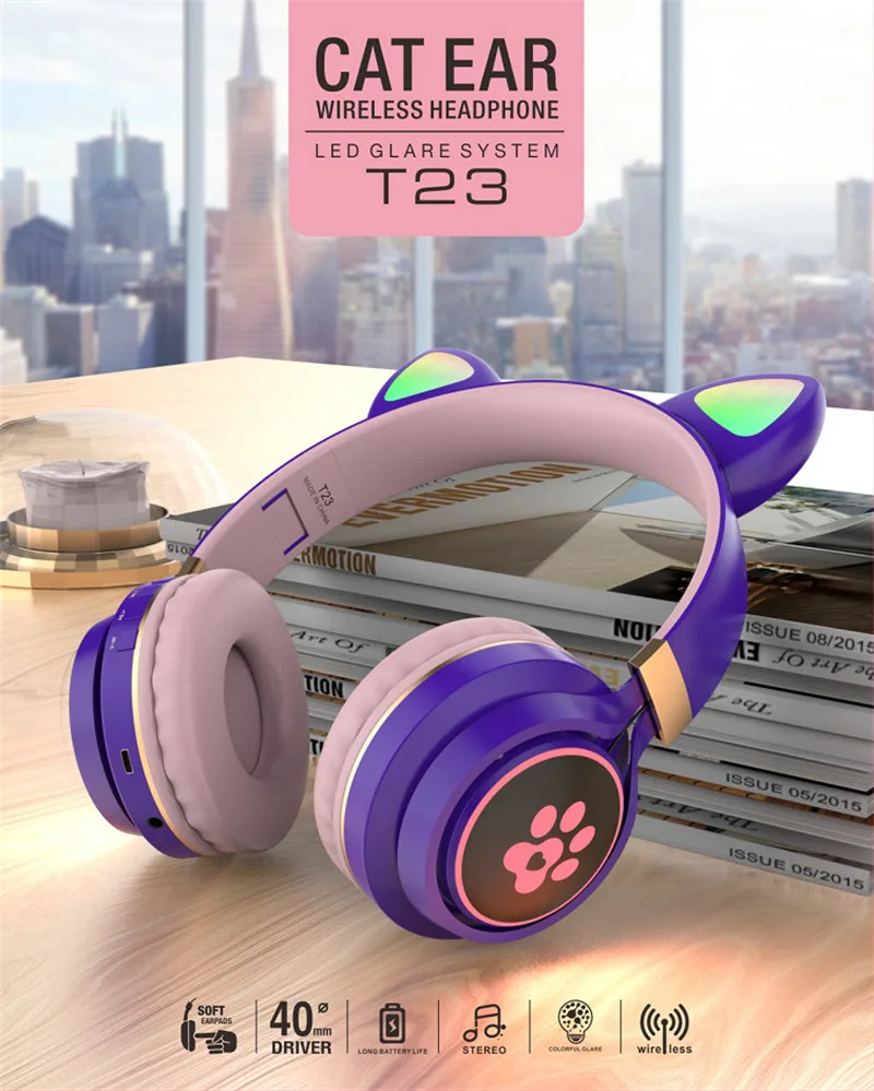 Мигающие наушники со светодиодной подсветкой с кошачьими ушками Беспроводная