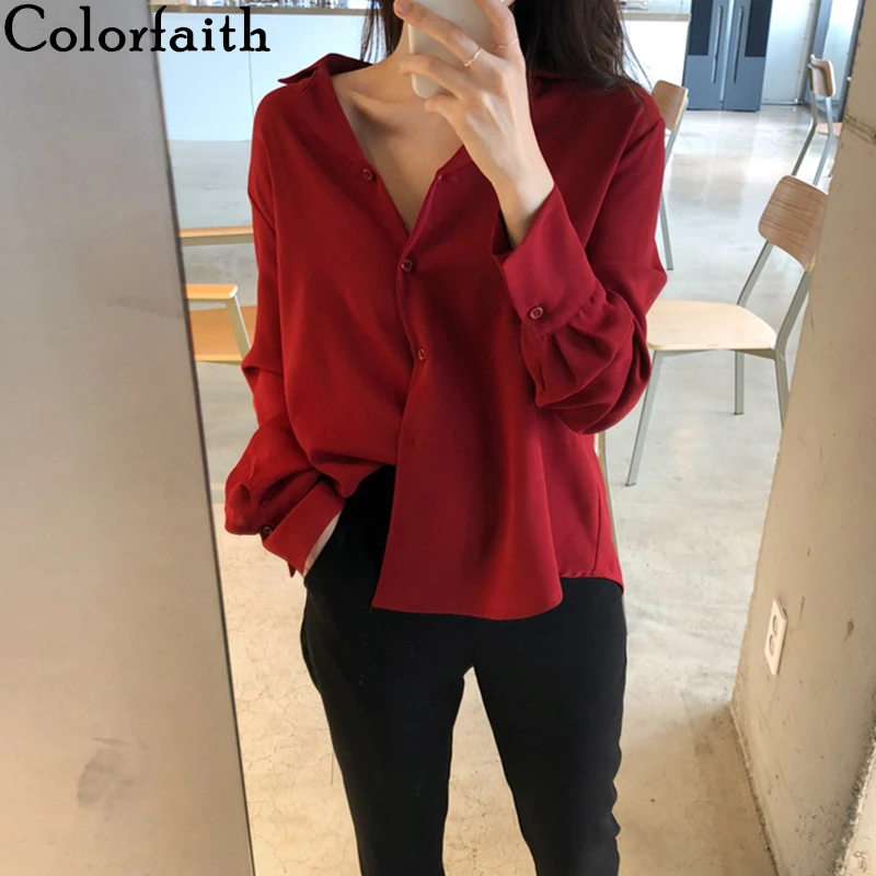 Женская однобортная блузка Colorfaith модная повседневная свободная офисная весна