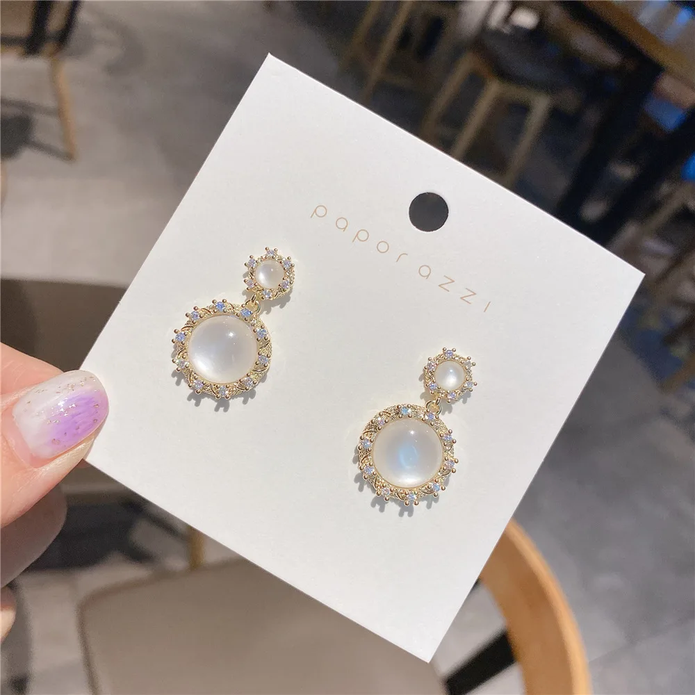 

Luxury 14K Real Gold Needle Circle Earrings Wild Temperament Stud Earrings for Women Cubic Zircon ZC Earrings