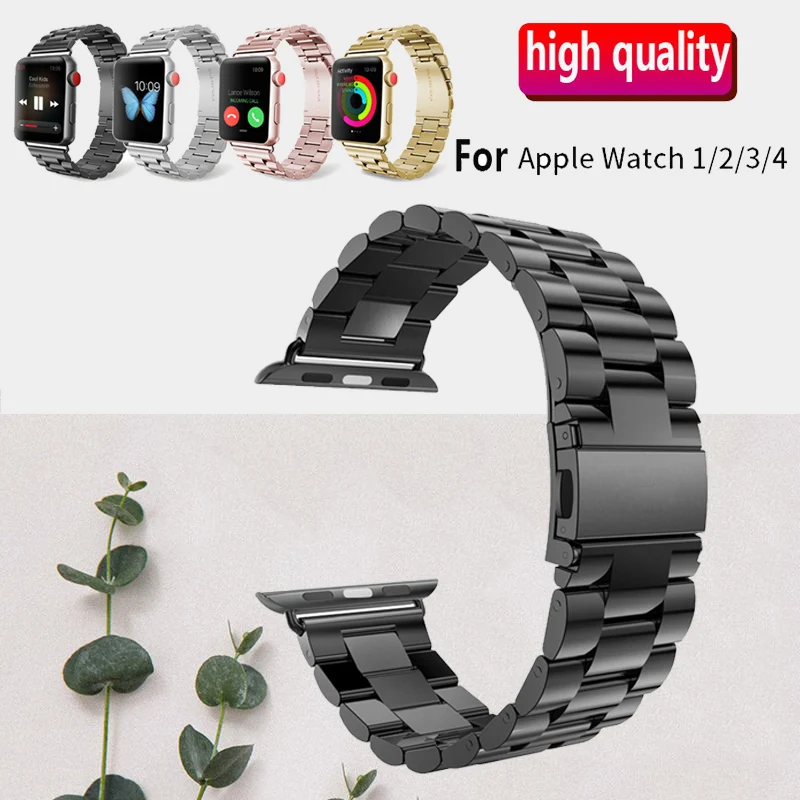 Для Apple Watch ремешок 42 мм 44 цвета: черный золотистый Нержавеющая сталь браслетная