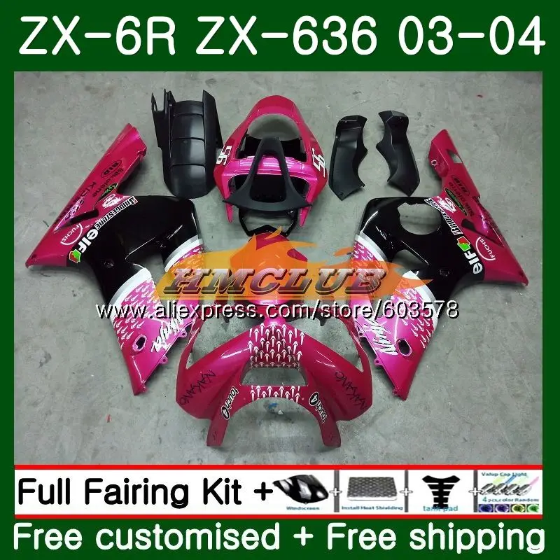 

Body For KAWASAKI NINJA ZX600 ZX-636 ZX-6R 2003 2004 34CL.95 ZX 636 6 R 600CC ZX6R 03 04 ZX636 ZX 6R 03 04 Fairing Rose black