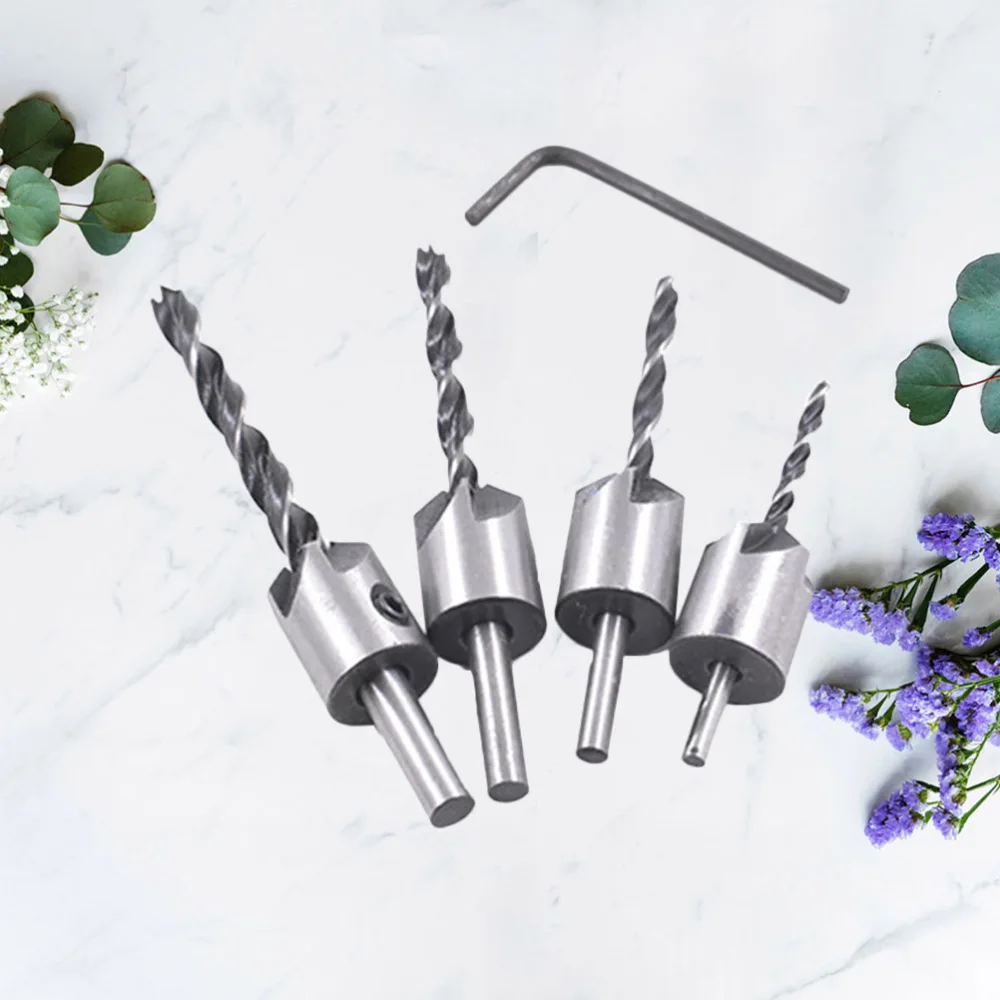 

4pcs Countersink Drill Bits Set Pilot Quick Hex Screw with 1Pc Wrench (Silver)