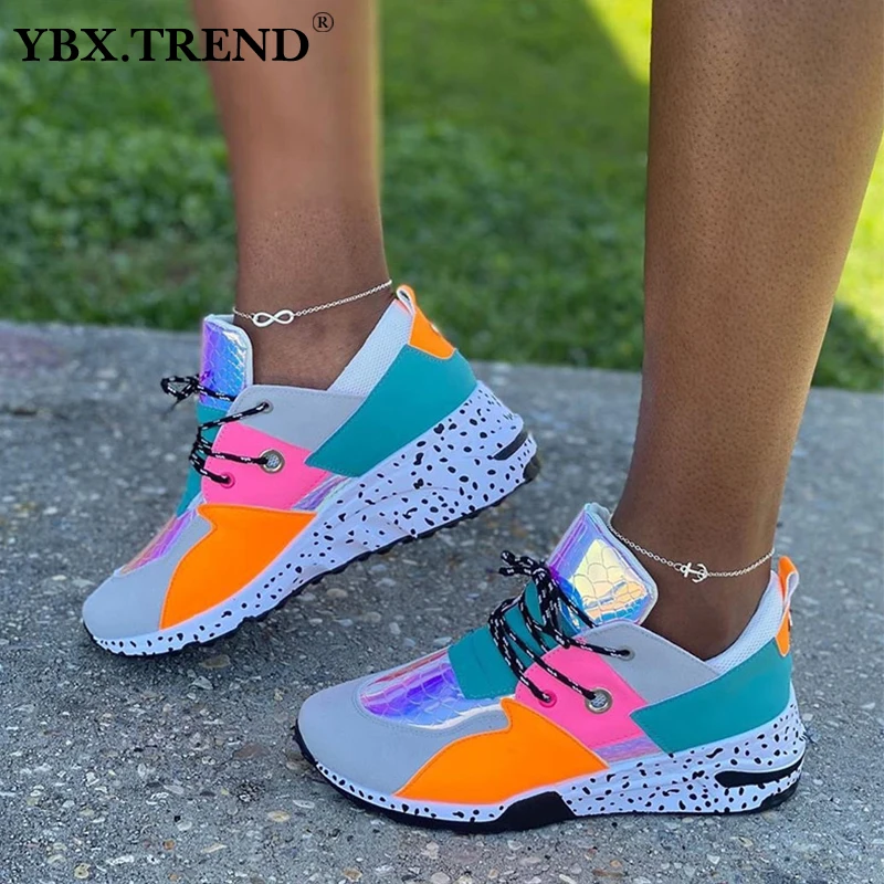 Женская вулканизированная обувь кроссовки женские разноцветные шнурованные