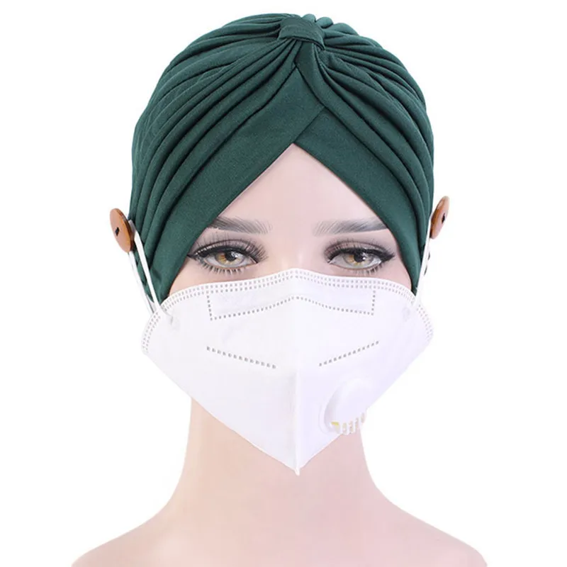 

Face Cover Accessories Female Headscarf Hijab Bonnet India Hat Button Headband Turban Caps women Anti-Tight Ears Turban Mouth