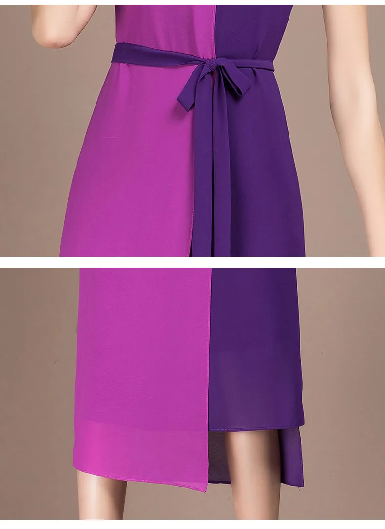 

Summer Women Chiffon Casual Dress Contrast Color Short Sleeves Fashion Ladies Vestidos