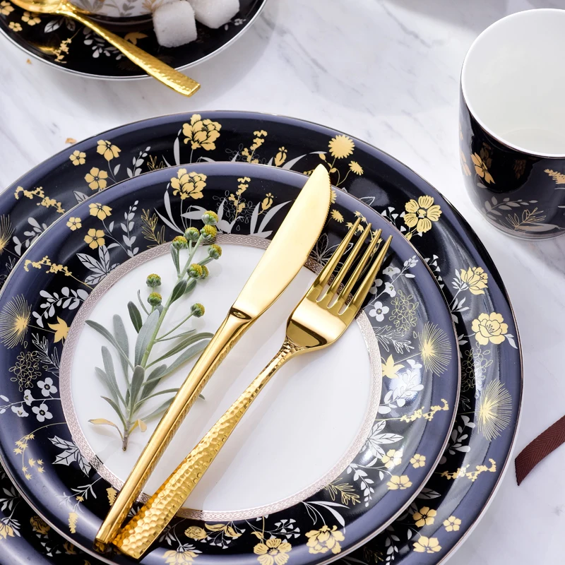 Роскошная круглая обеденная тарелка с цветочным рисунком в виде китайской кости