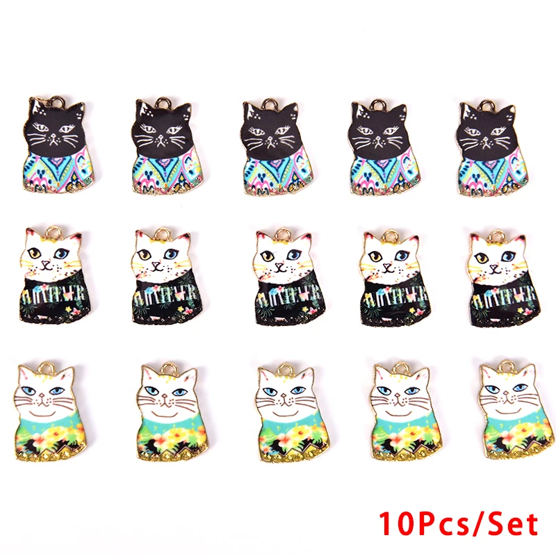 10 шт. эмалированные Амулеты с милым котом для браслета модные украшения