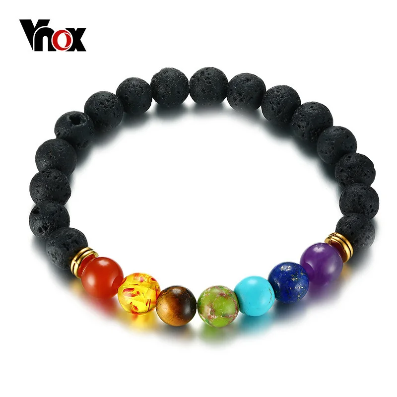 Vnox 7 Чакра браслет мужской черный Лава исцеляющий баланс бусы рейки Будда молитва