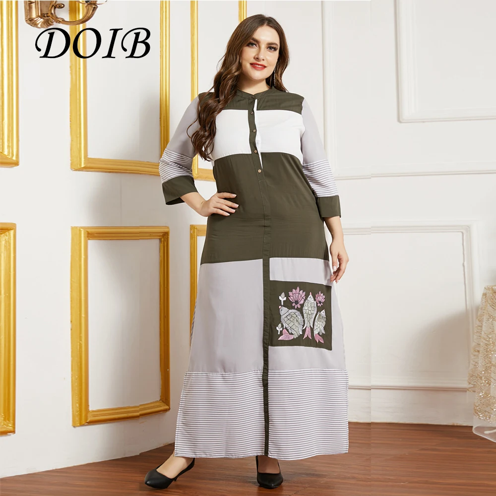 DOIB женские платья больших размеров, Необычные Лоскутные цветные длинные платья в арабском стиле, оригинальный дизайн, свободное Повседневн...