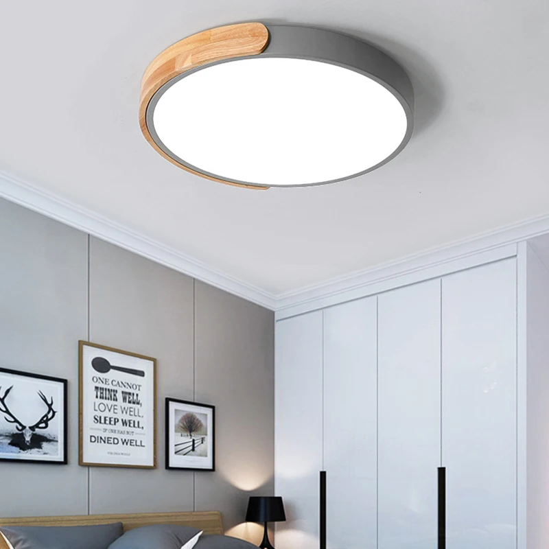 Круглая серая металлическая натуральная древесина светодиодный потолочный