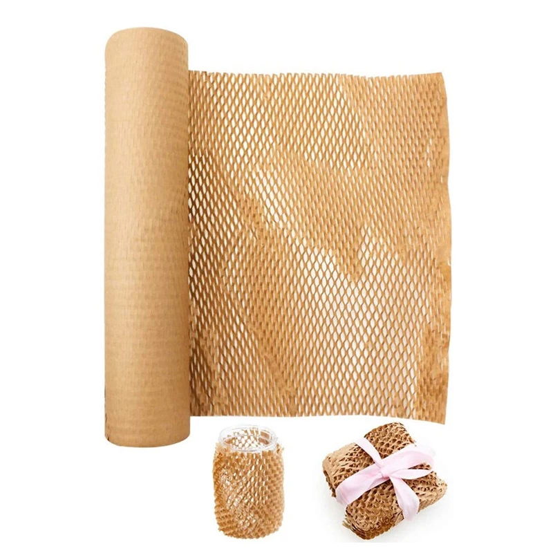 

Hysen 40cm*250m In Stock Wood Color Degradable Cushioning Kraft Paper Diy Decorative Gift Packing Honeycomb Paper Roll