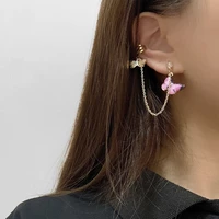 fashion punk gold color clip earrings cute butterfly colorful earrings for women long chain nose ring 2020 ear jewelry gift