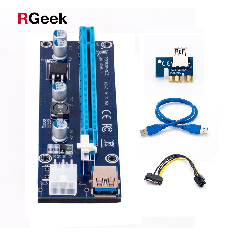 райзер для видеокарты pci e 16x майнинга 6 pin Золотой VER009 USB 3 0 PCI E Pcie Riser VER 009S Экспресс 1X