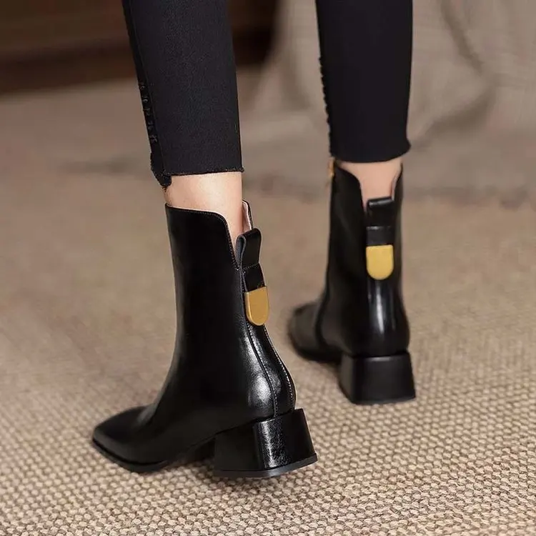 Trend New Women's Fashion Smooth Surface Leisure Solid Pointed Toe Med Heels Ankle Boots Shoes Women boot