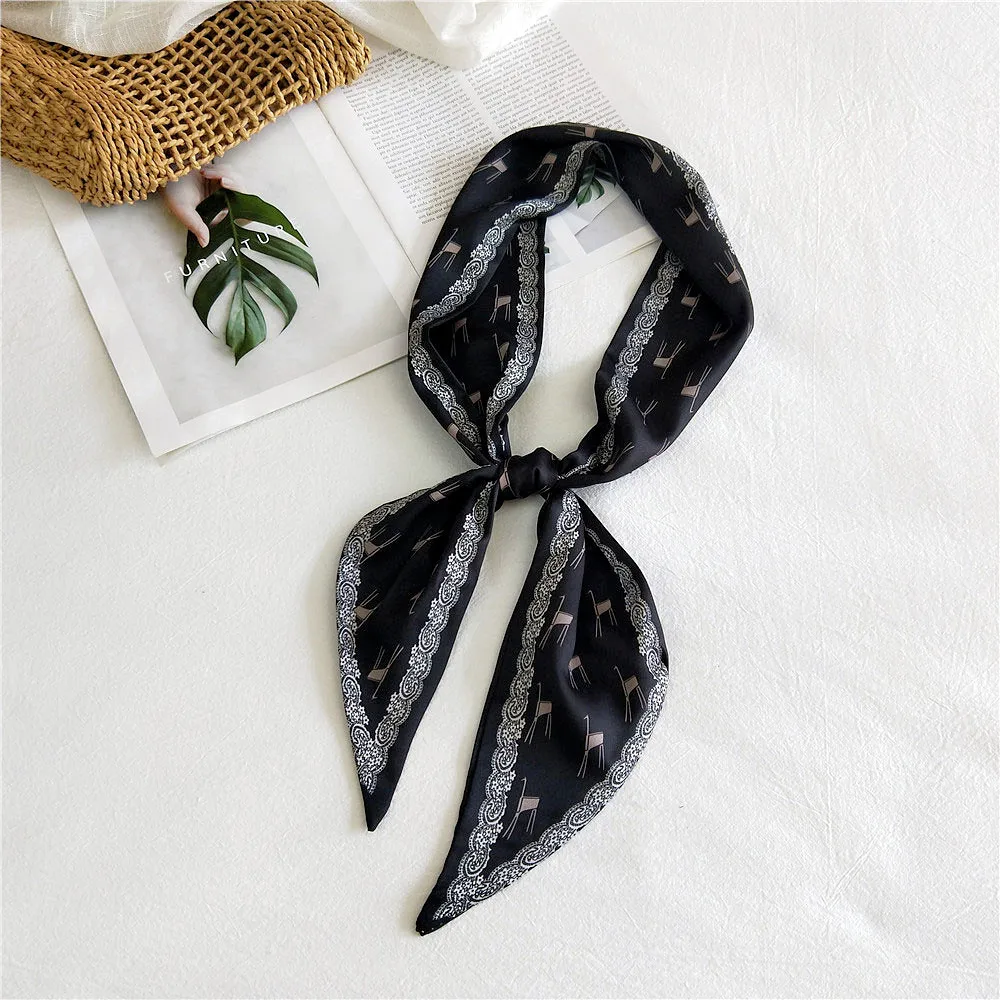 Handle bag hair multifunctional stripe printed satin narrow thin long small ribbon scarf woman silk handkerchief SJ205 |