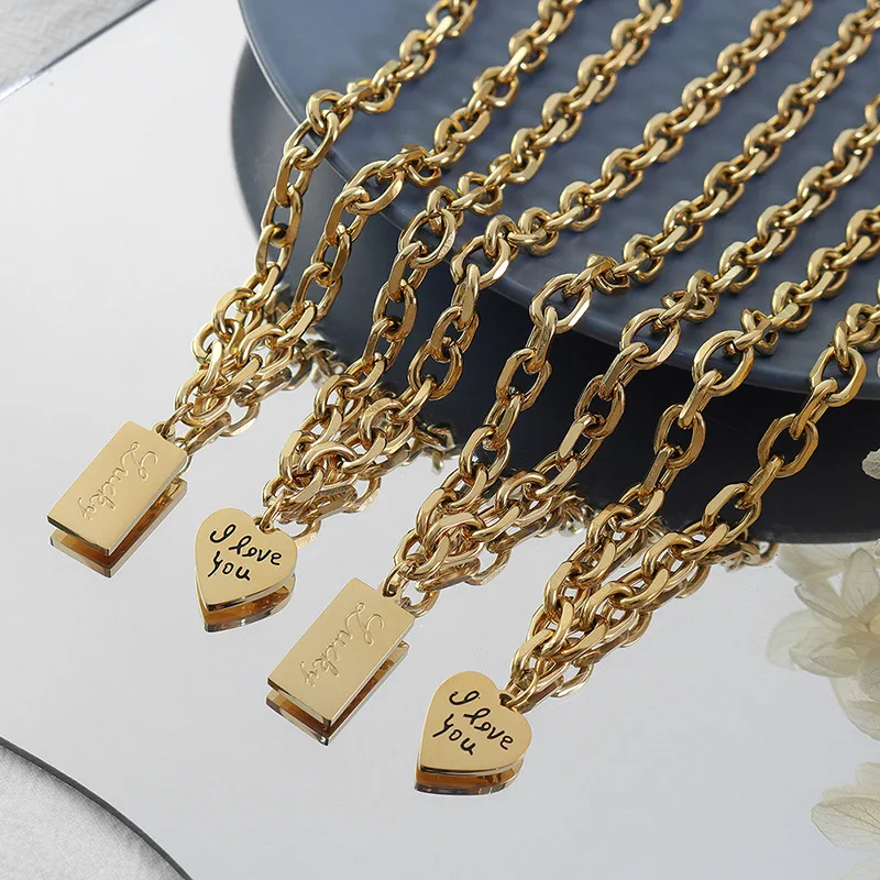 

Square Autumn Winter Heart Letter Necklace for Women Choker Clavicle Chain Stainless Steel Jewelry Wholesale Collier Femme