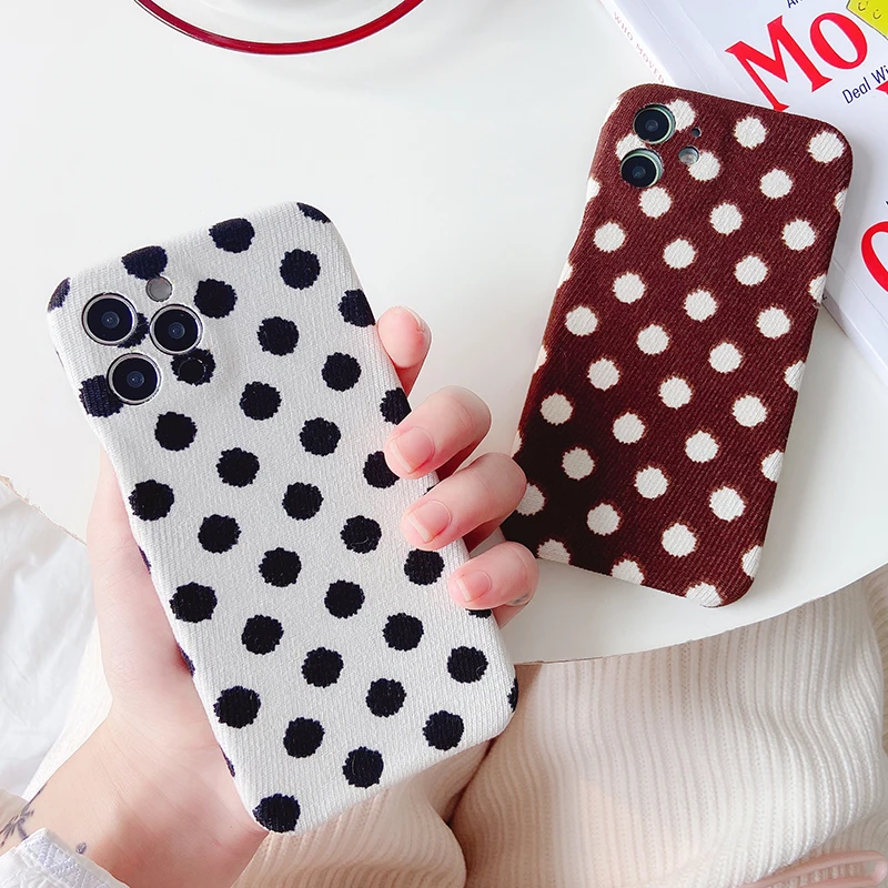 

Retro Polka Dots Cloth Phone Case For iPhone 13 12 11 Pro Max X XR XS Max 7 8 Plus Winter Wave Point Plush Fabric Soft Cover