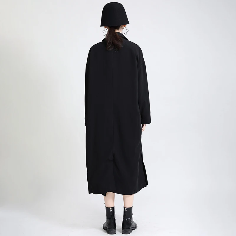 

2021 Spring Autumn Women Long Trench Coat Side Split Elegant Oversized Windbreaker Print Single-breasted Outwear with Pockets
