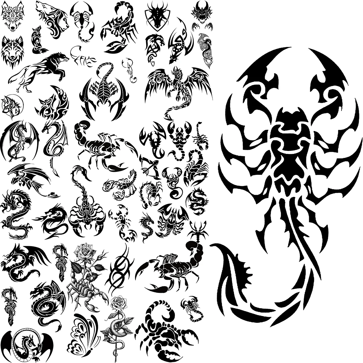 

Black Scorpion Temporary Tattoos For Adults Men Realistic Wolf Dragon Rose Flower Thorn Fake Tattoo Sticker Arm Leg Tatoos Charm