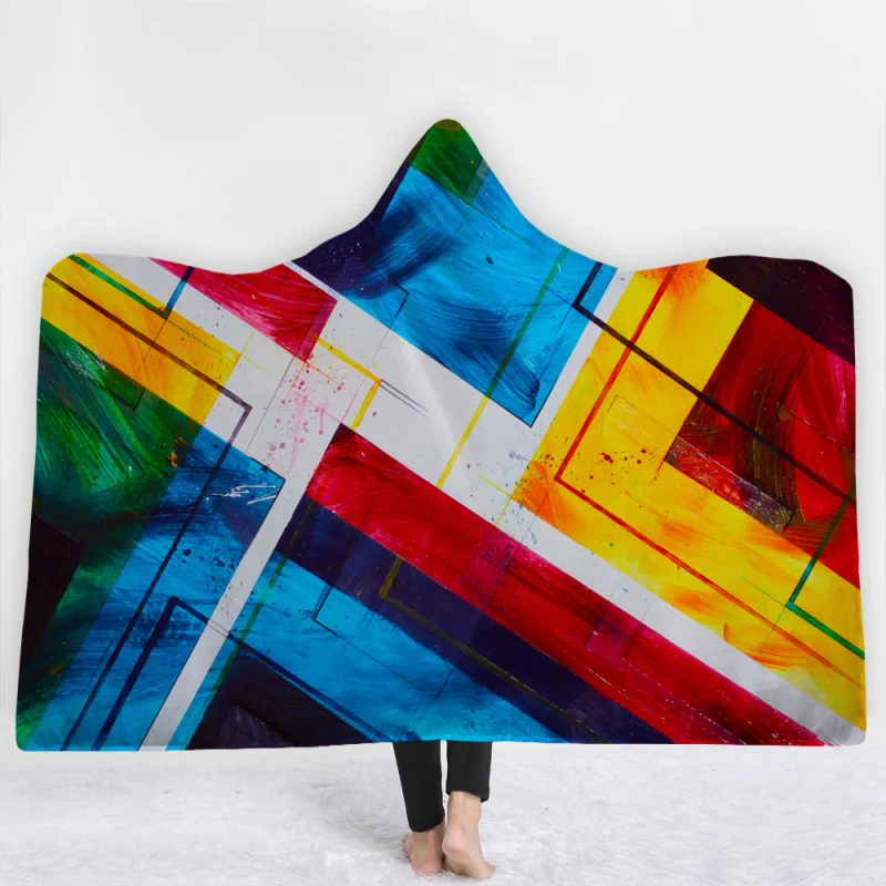 Geometric pattern Print Hat Blanket Adult Hooded Coral Fleece Warm Wearable Wool Winter blankets 200x150cm | Дом и сад