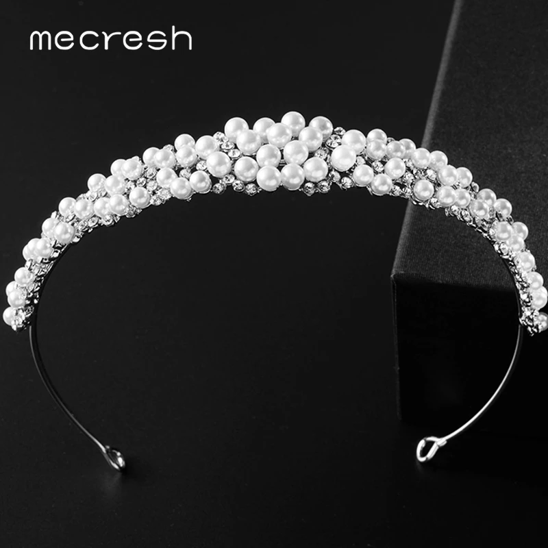 Acessórios de Cabelo Mecredh Simulado Pérola Zircônia Cúbica Tiaras Coroas Feminino Princesa Casamento Concurso Baile Diadem Headpiece Hg279