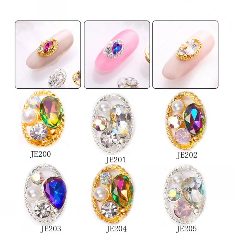 

New 10pcs/lots Golden Alloy Glitter 3D Nail Art Decorations with Rhinestones,3D DIY Nail Charms,Jewelry For Nails Salon 6 Styles