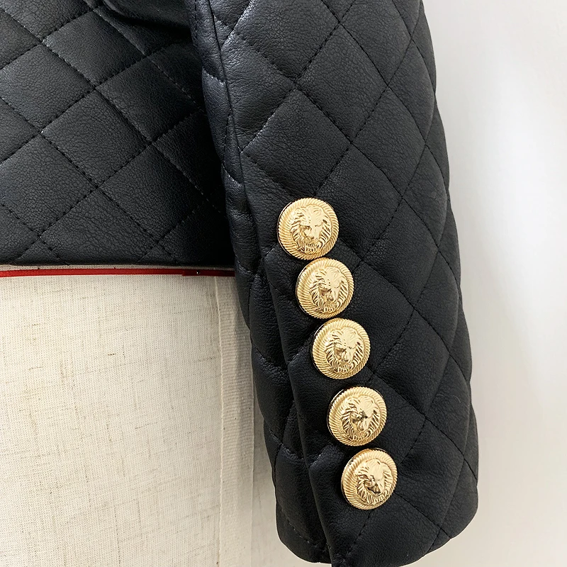 

PYJTRL New Stylish Women's Grid Padded Slim Fitting Synthetic Leather Jacket
