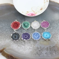 5pcs natural sun flower druzy slabs gem stone connectorssilvers edges solar quartz druzy slice pendants charms making jewelry