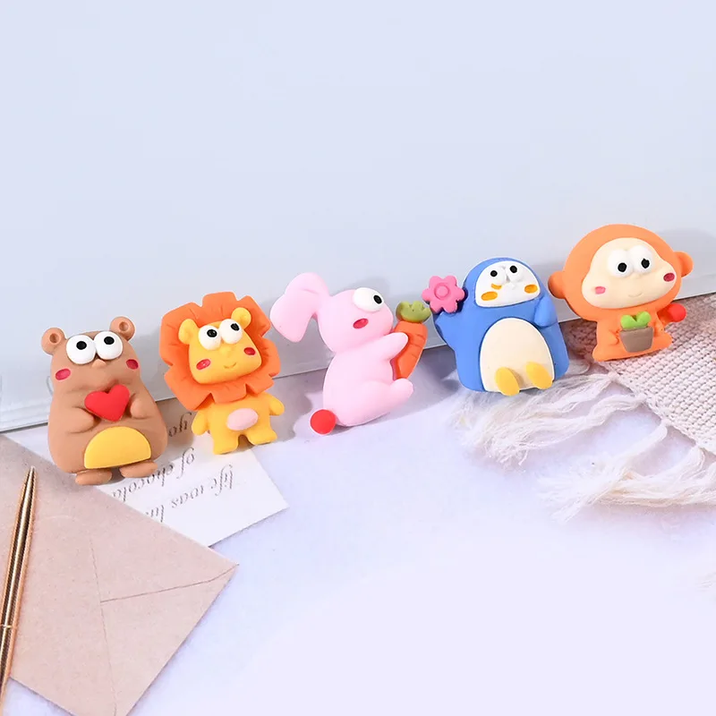 

20Pcs Cute Cartoon Animal Accessori Penguin Mouse Monkey Lion Rabbit Planar Resin DIY Scrapbook Album Mug Embellishment Material