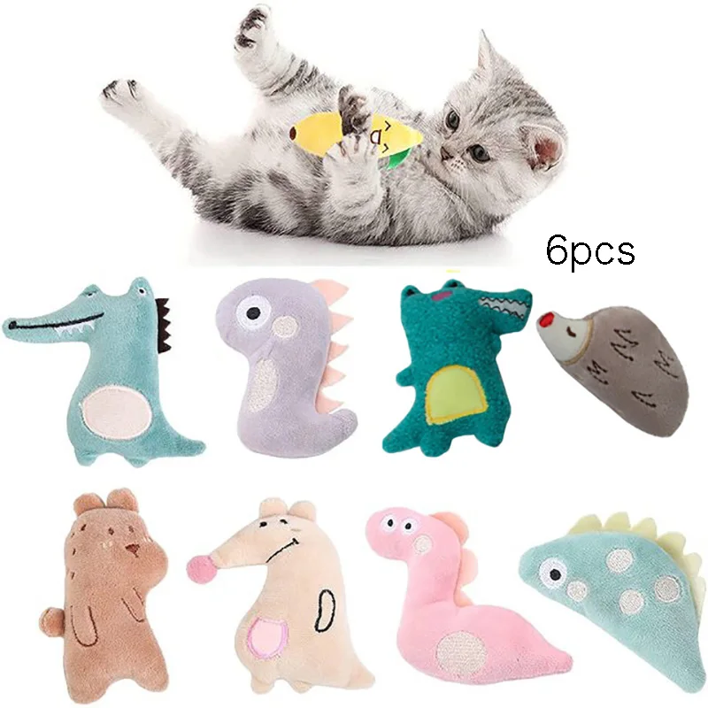 

6pcs/lot Cute Dinosaur Plush Cat Toy Crocodile Pet Toy Kangaroo Animal Toys For Kitten Mint Play Interactive DogToys Supplies