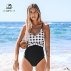 CUPSHE черно-белый клетчатый гофрированный Цельный купальник, сексуальный женский монокини с вырезами 2020, пляжные купальники для девочек, купальники