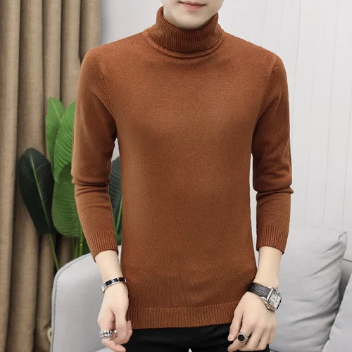 coffee Зимний теплый свитер мужской моды Водолазка мужская эластичная сила Slim Fit Повседневный пуловер свитер вязаная одежда Pull - Цвет: coffee