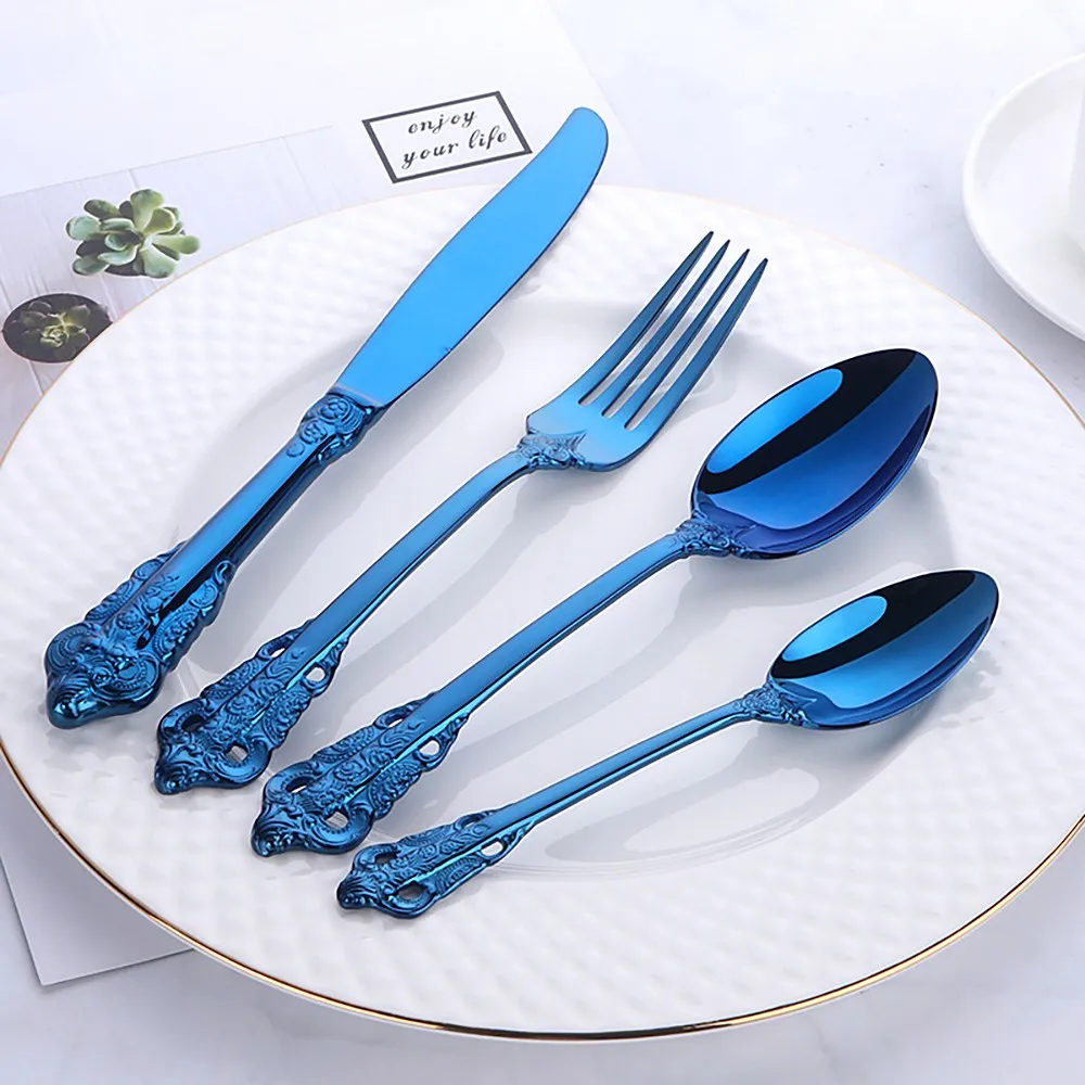 24 шт. рельефные ножи и вилки из нержавеющей стали|Столовые сервизы| |