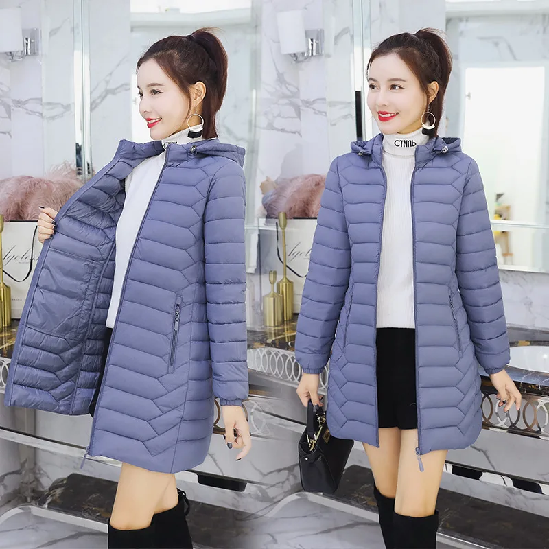 Новинка Женская куртка Длинная зимняя одежда 2019 Модное теплое пальто на молнии с