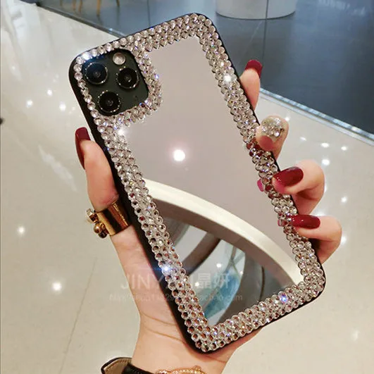 Роскошный модный алмазный Блестящий зеркальный чехол для телефона iphone 11 12 Pro Max XR X