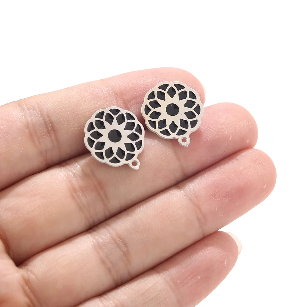 6 шт нержавеющая сталь серебро черный серьга с эмалевым цветком столб 15 мм