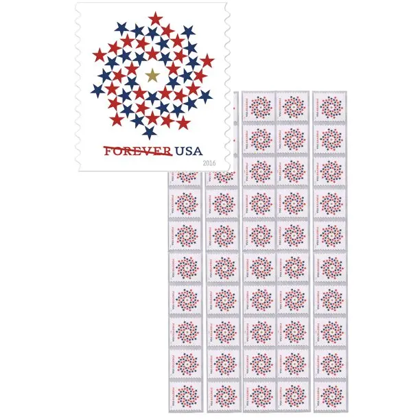 値段 愛国スパイラルストリップ10 Usps永遠切手赤白青の星 (50シートの500スタンプ)
