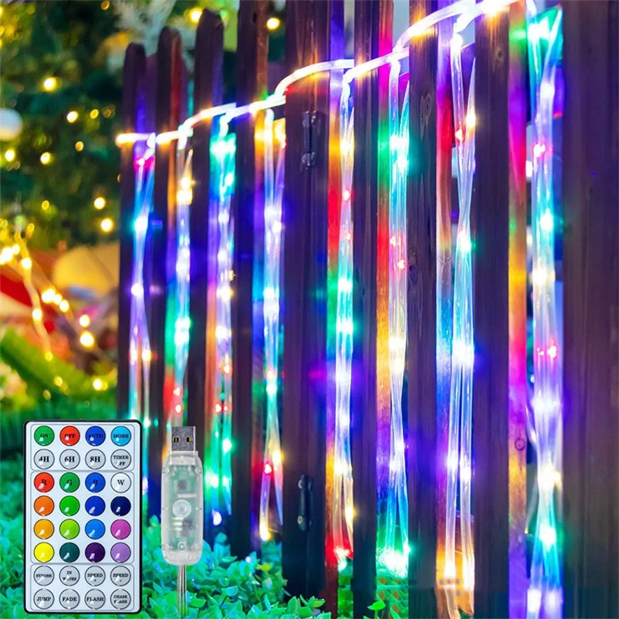 

10M 100LED RGB Christmas Tree String Light Copper Wire LED Tube Rope Light Fairy Garland Light For Tree Patio Garden Fence Decor