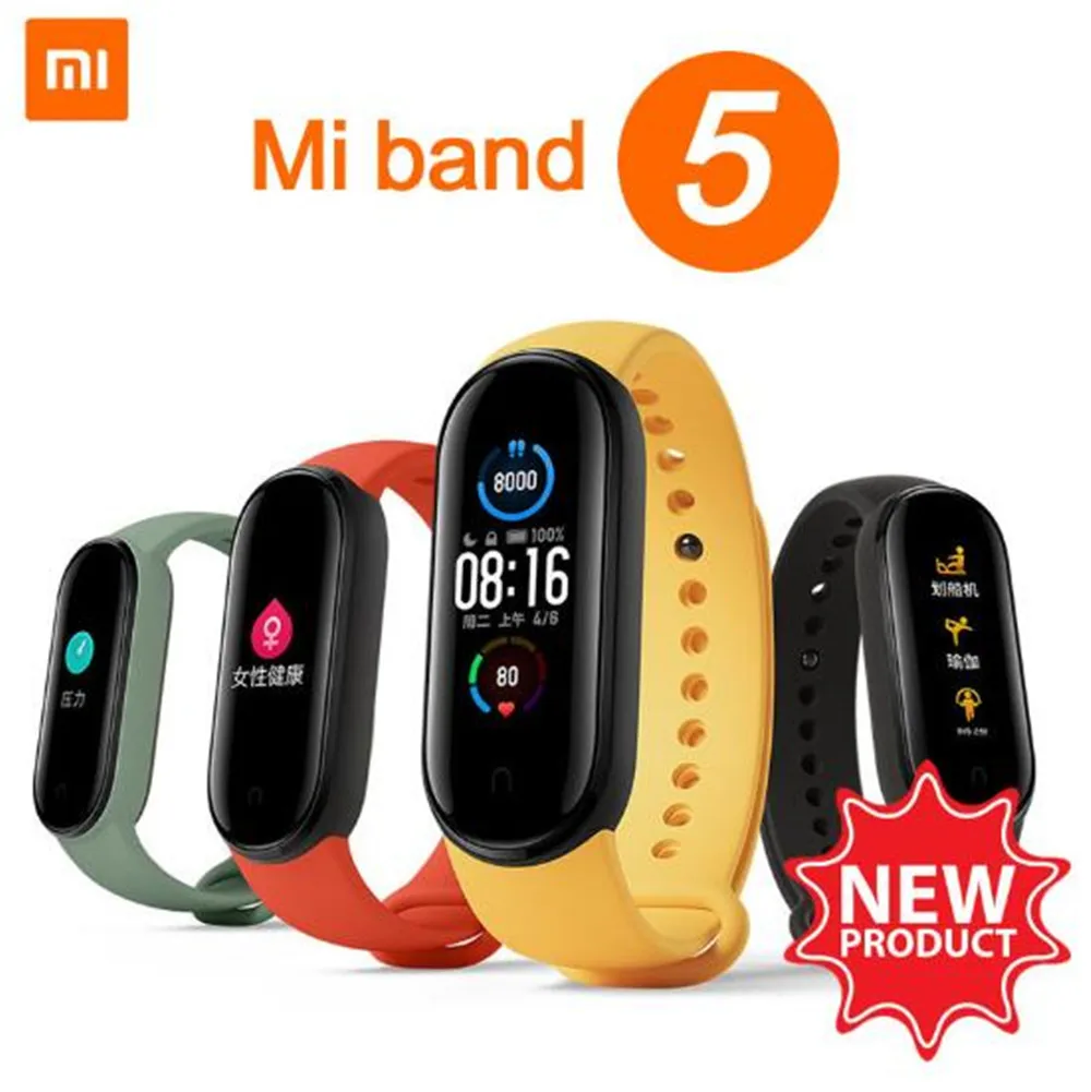 2020 оригинальные Xiaomi Mi Band 5 Смарт браслет 1 &quotсенсорный экран фитнес Traker Bluetooth