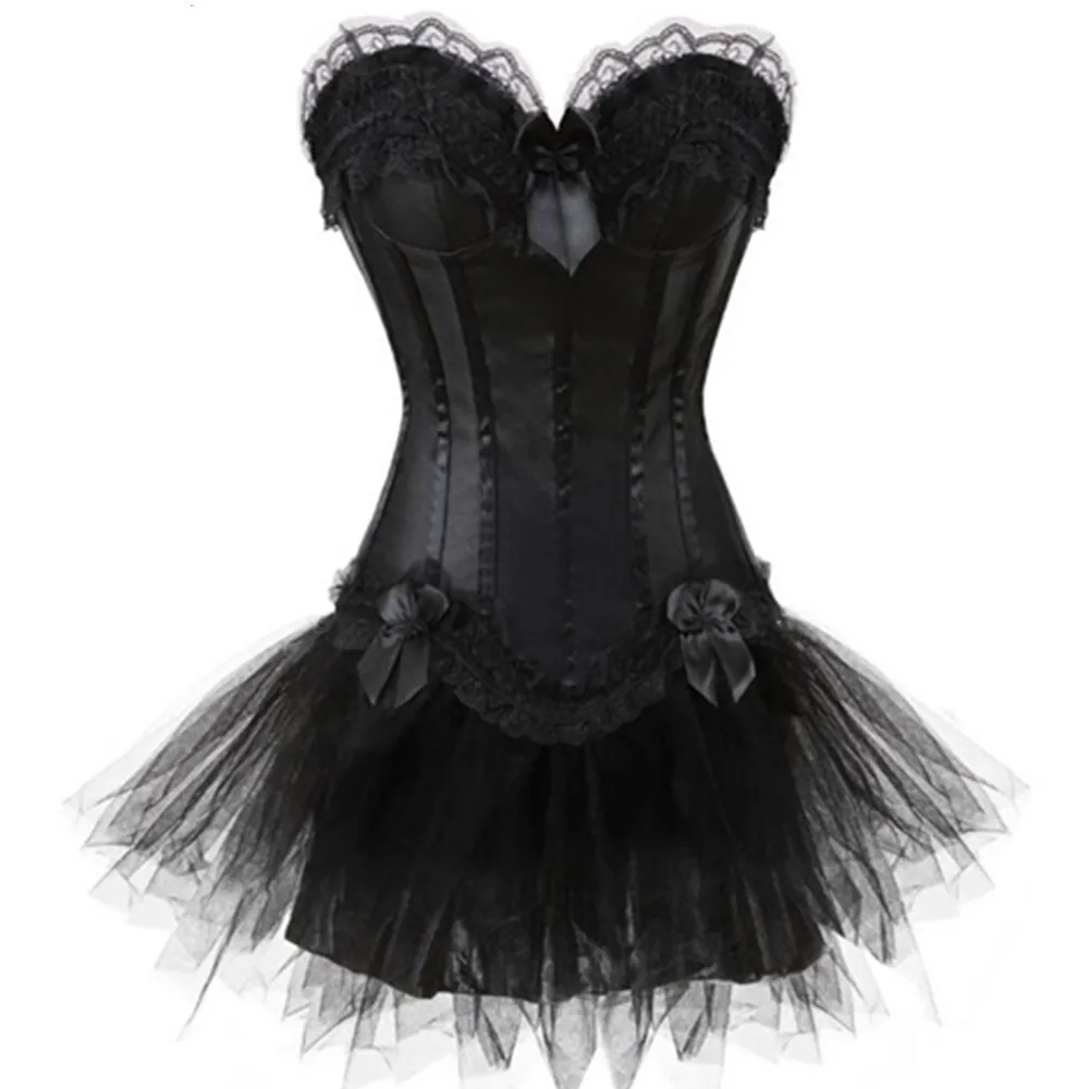 Burlesque Корсеты Платье с юбкой Костюмы Винтаж полосатый цветочный кружевной корсет