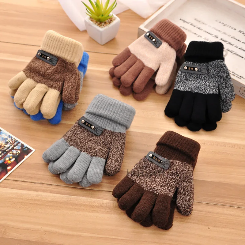 Лидер продаж детские зимние перчатки Детские плотные вязаные митенки с пальцами