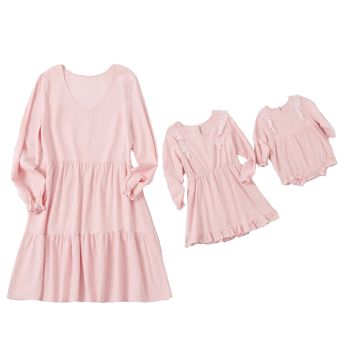 

AA Dress for Mother and Daughter, Long Sleeve Round Neck Top Flouncing Edge Skirt for Summer and Spring