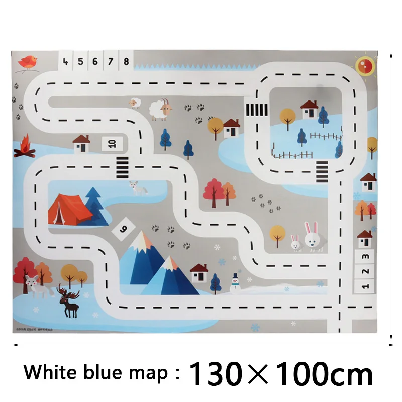White blue 130x100 Новинка 130X100 см, коврик для автомобиля в скандинавском стиле, коврик для детской игровой зоны, коврик для игры в городскую дорожную карту, складное здание для парковки - Цвет: White blue 130x100