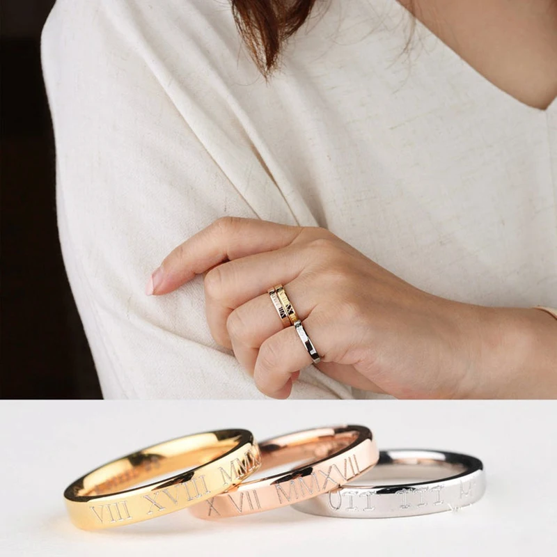 

Mini-World Simple Custom Ring Engraved Name Date ID Stainless Steel Women Stacking Finger Ring Engagement Jewelry Memorial Gift