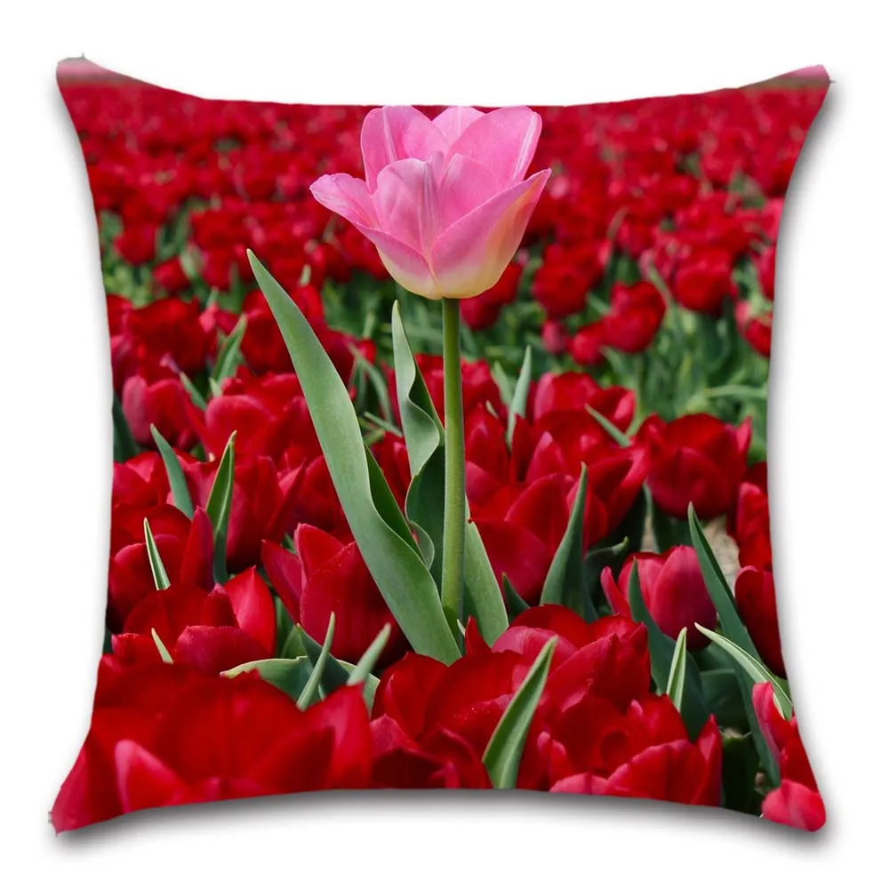 Pink Tulips flower plant pattern white Cushion Cover decorative sweet Home sofa seat friend chair kids bedroom gift pillowcase | Дом и сад