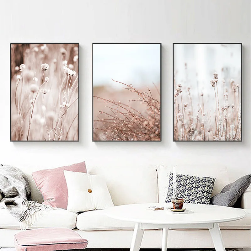 

Pink Autumn Reed Dandelion Painting Sofa Frameless Decorative Hanging Painting Living Room Bedroom Dining Room Painting Core