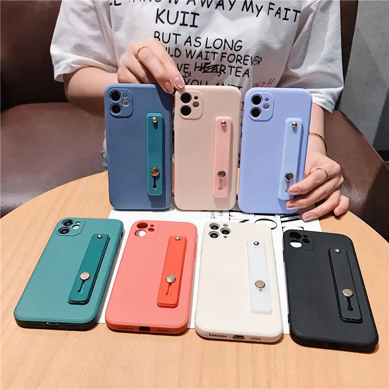 Liquid Silicone Phone Case Wrist Strap Square For Iphone 11pro Max Xr Xs Max X 7 8 Plus Stand Holder Cover For Iphone 12 Se Mobilnye Telefony I Aksessuary Aliekspress