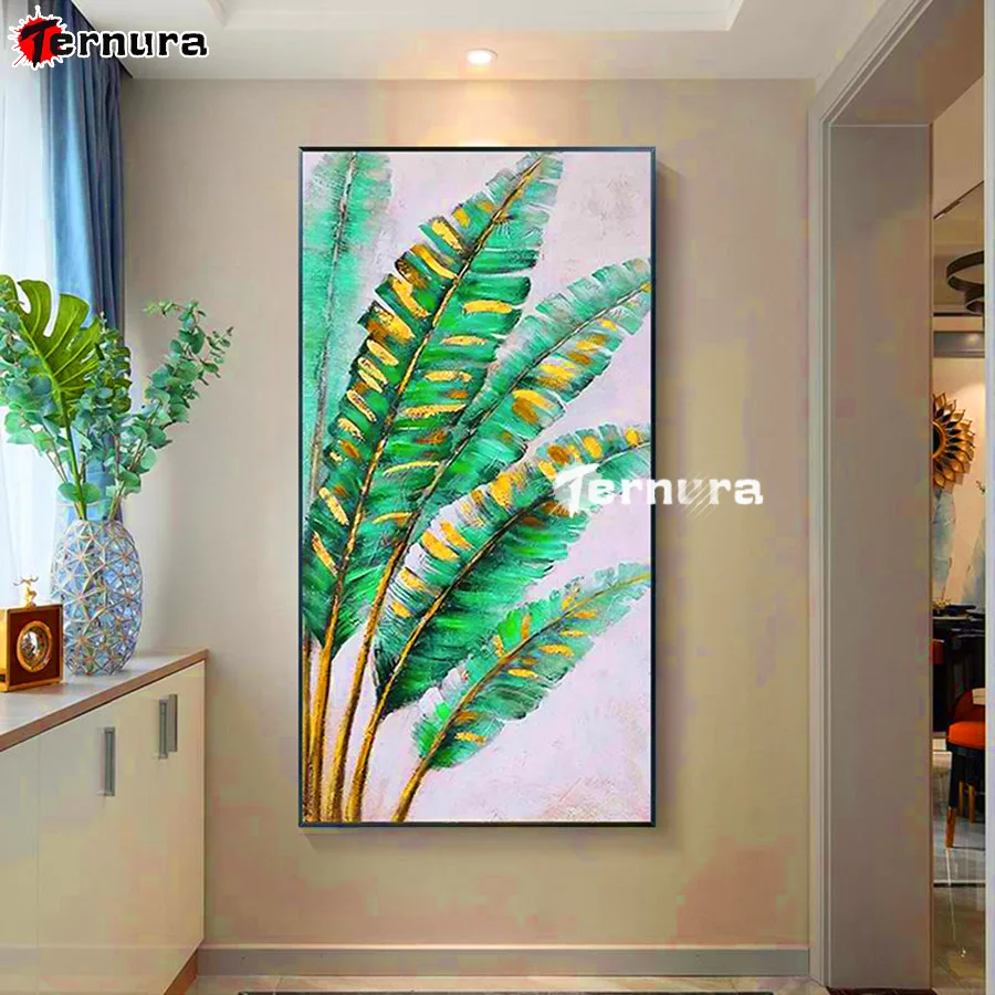 

DIY Diamond Embroidery Green plant leaves Diamond Painting rhinestone pictures Full square drill Home Decoration Handmade large
