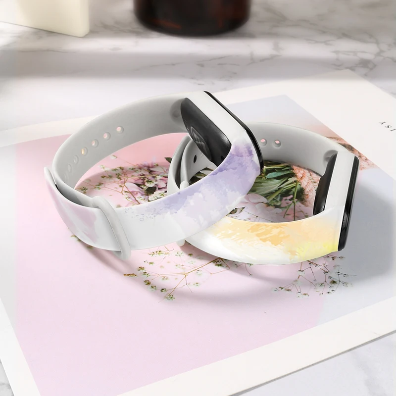 For Mi Band 6 5 4 3 Strap Band Silicone Watercolor Printing Pattern Blet Xiao MIband 5 6 4 3 Watch Band Bracelet Sports Wrist