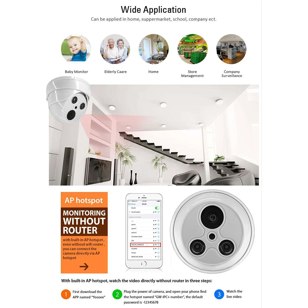 IP-камера купольная 1080P Wi-Fi 720P ночное видение | Безопасность и защита